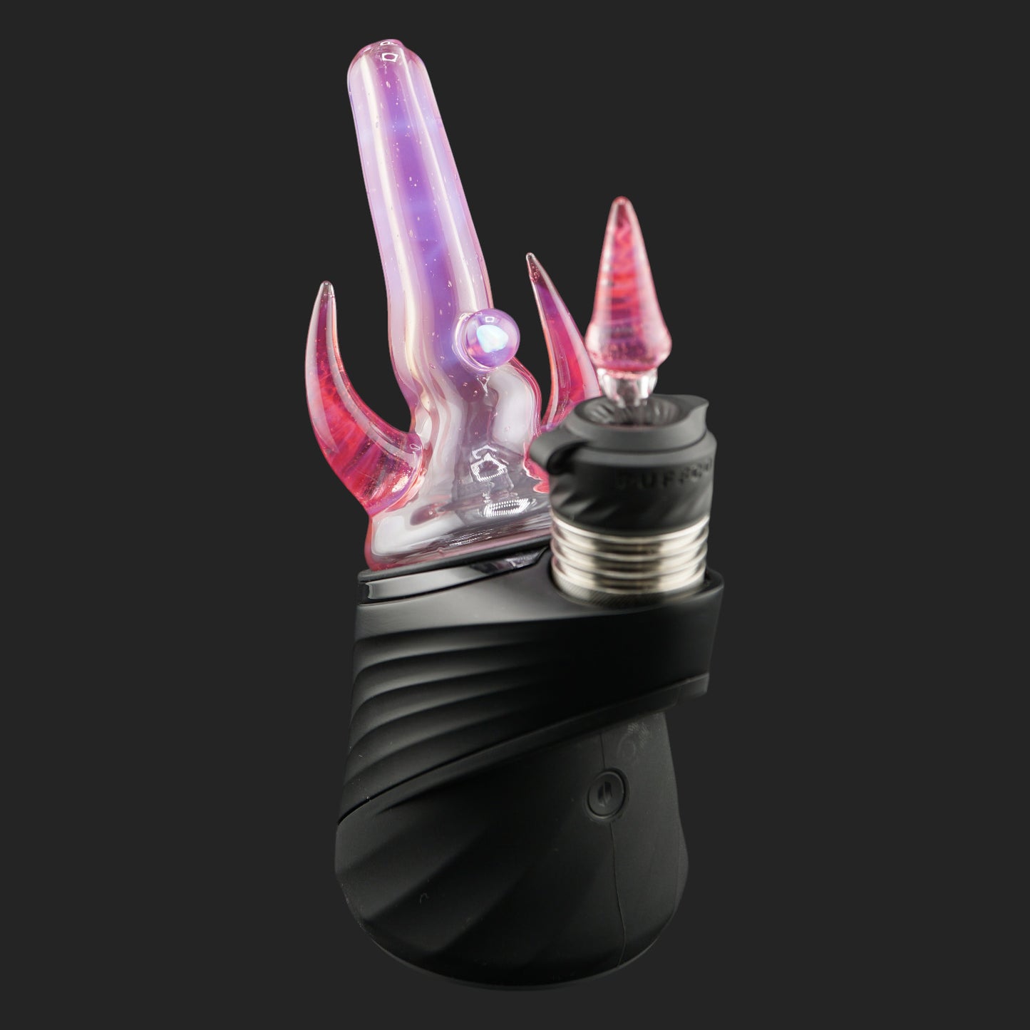 Magizle Glass Twin Peaks Pink Dry Top front view with twin pink glass horns and opal