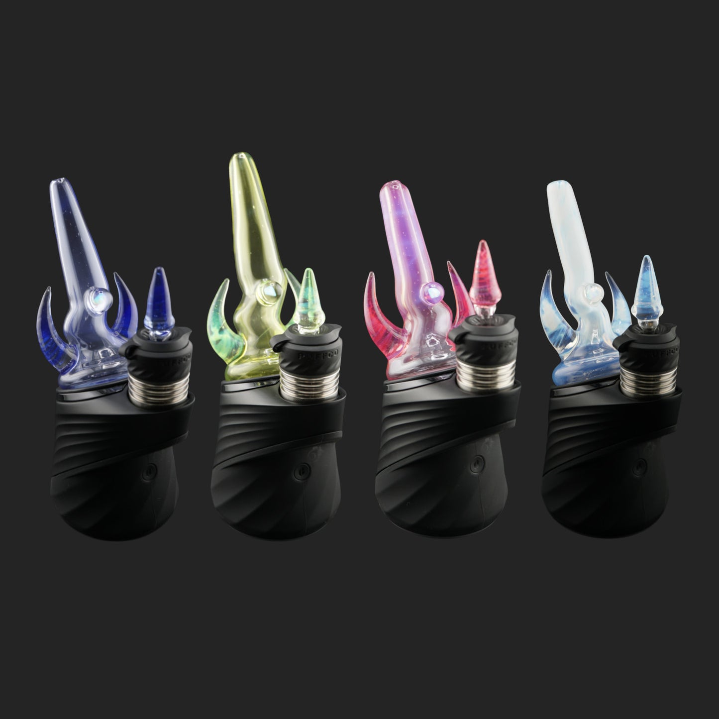 Magizle Glass Twin Peaks Dry Tops in Blue Green Pink and Ghost with twin glass horns and opals