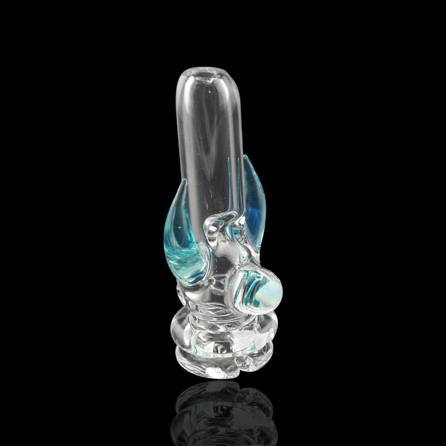 Magizle Opal Horn Aqua Blue Puffco Proxy glass mouthpiece front view with twin horns and opal