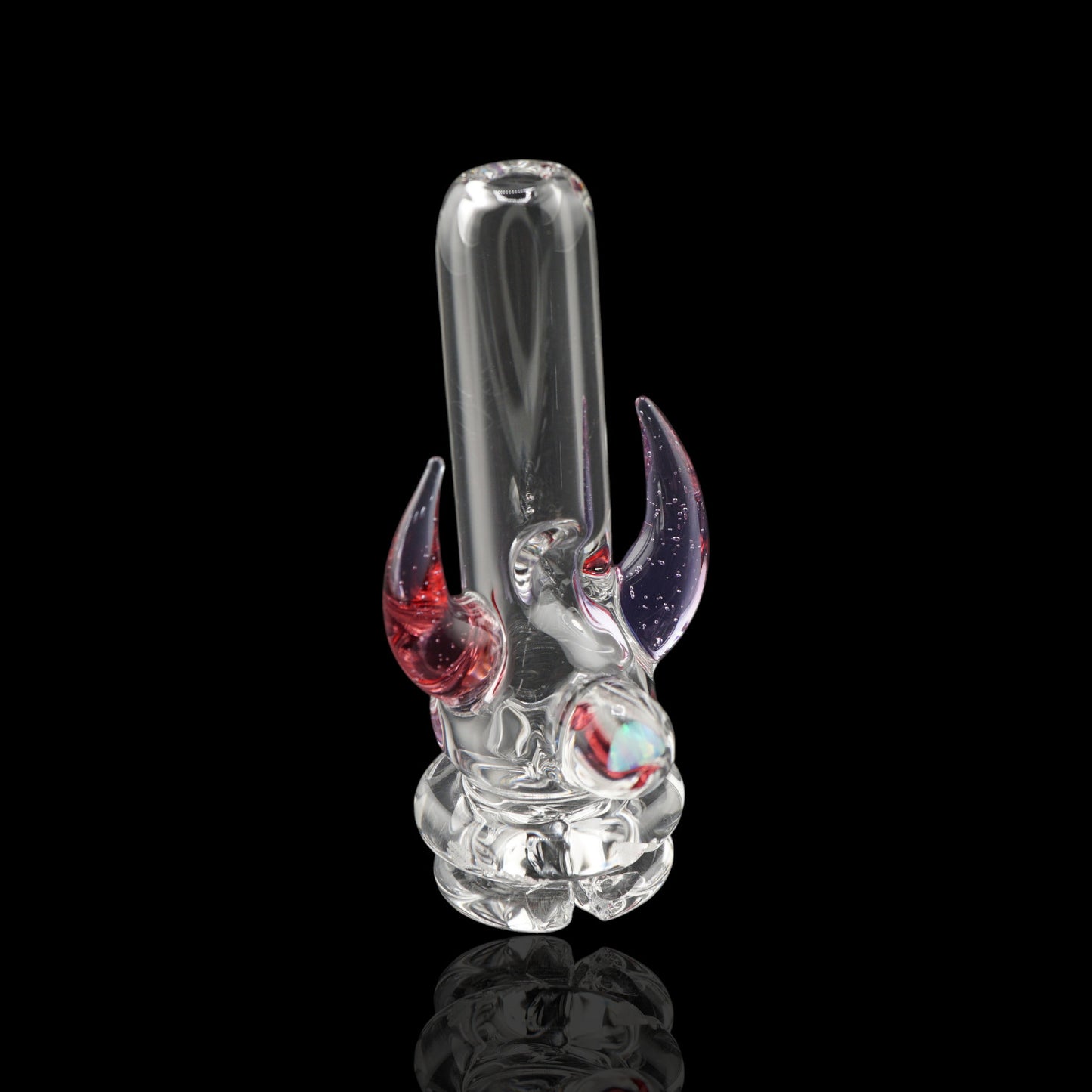 Magizle Opal Horn Red Purple Puffco Proxy glass mouthpiece front view with twin horns and opal