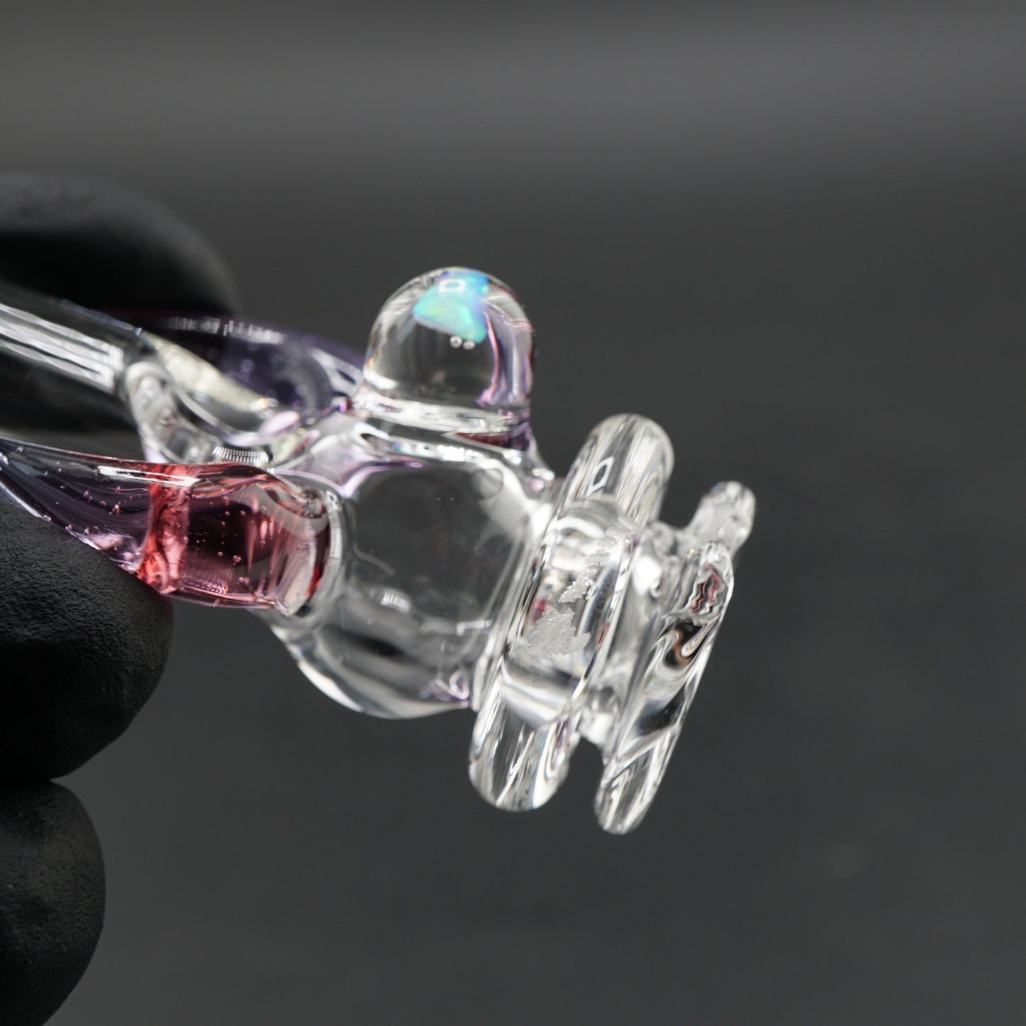 Side view of Magizle Opal Horn Red Purple Puffco Proxy glass mouthpiece