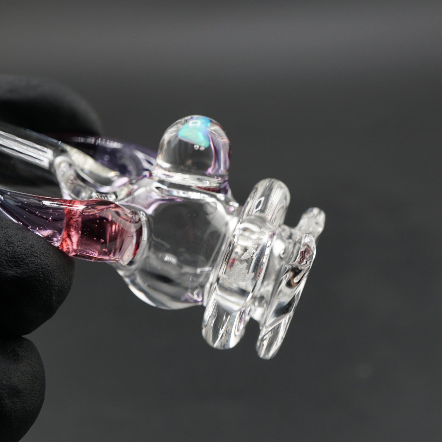 Side view of Magizle Opal Horn Red Purple Puffco Proxy glass mouthpiece