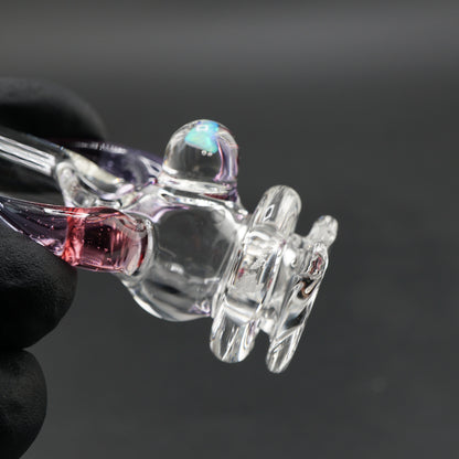 Side view of Magizle Opal Horn Red Purple Puffco Proxy glass mouthpiece