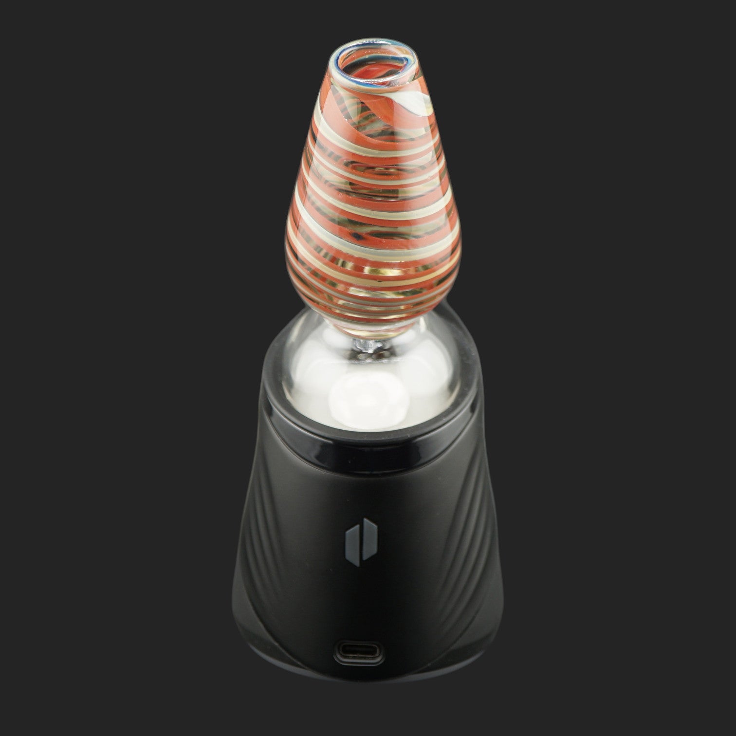 Front view of the handmade Copper Lamp Dry Top featuring layered copper and cream glass lines