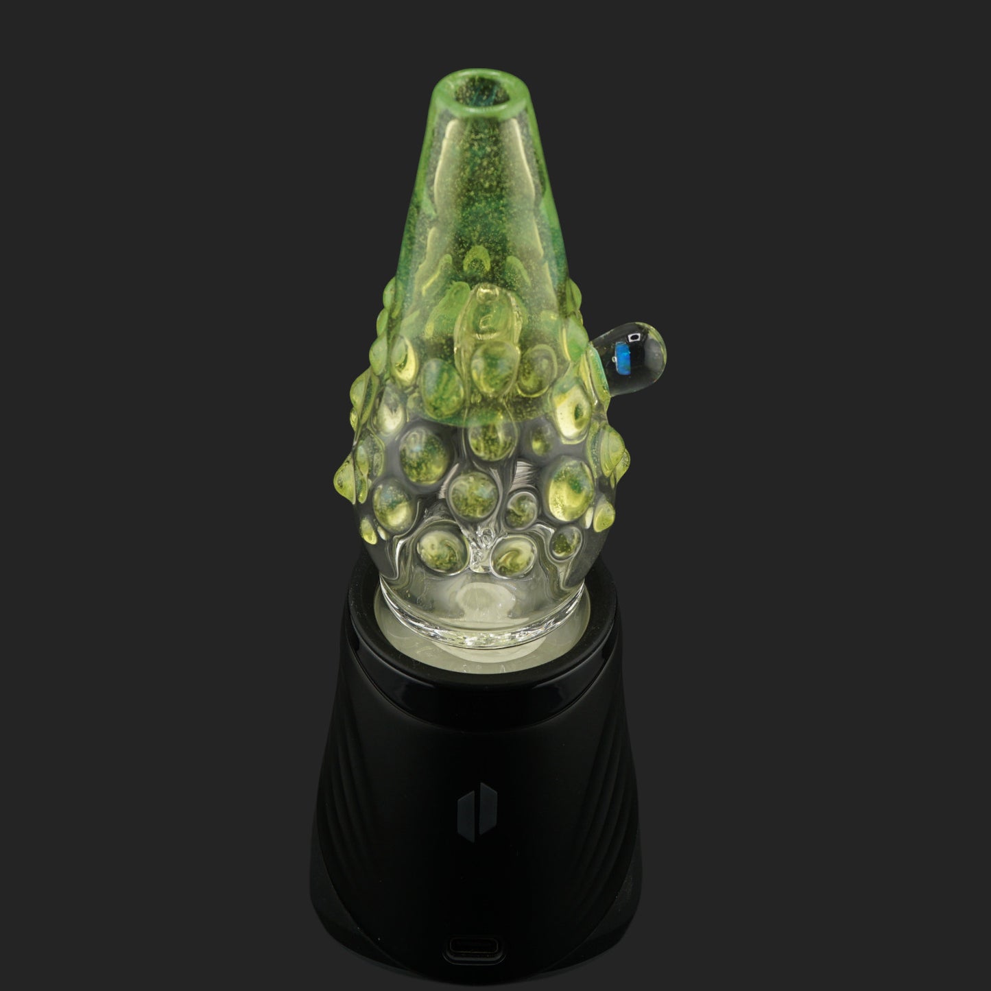 Front view of the Mind Blowing Glass Venom Drip wet top featuring a side opal and shimmering green glass
