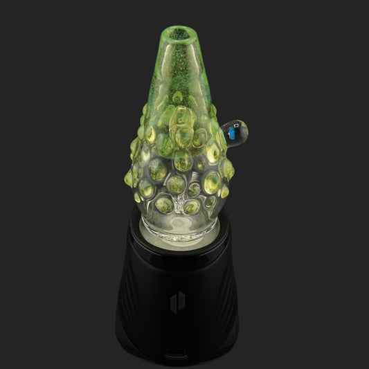 Front view of the Mind Blowing Glass Venom Drip wet top featuring a side opal and shimmering green glass