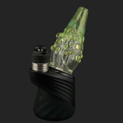 Side profile of the Mind Blowing Glass Venom Drip wet top showing organic dripping glass details and opal accent