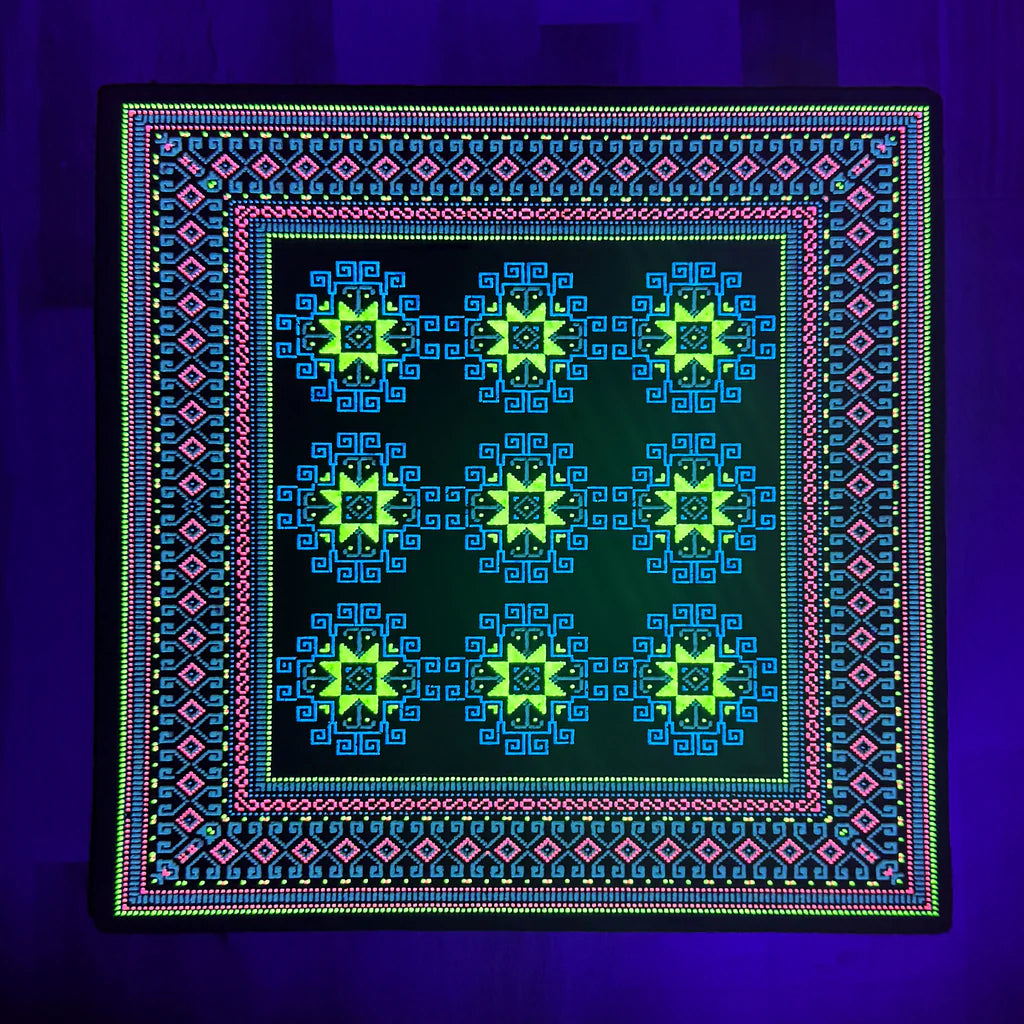 Basel Bitcarpet 12 moodmat with UV reactive glow in the dark screen print