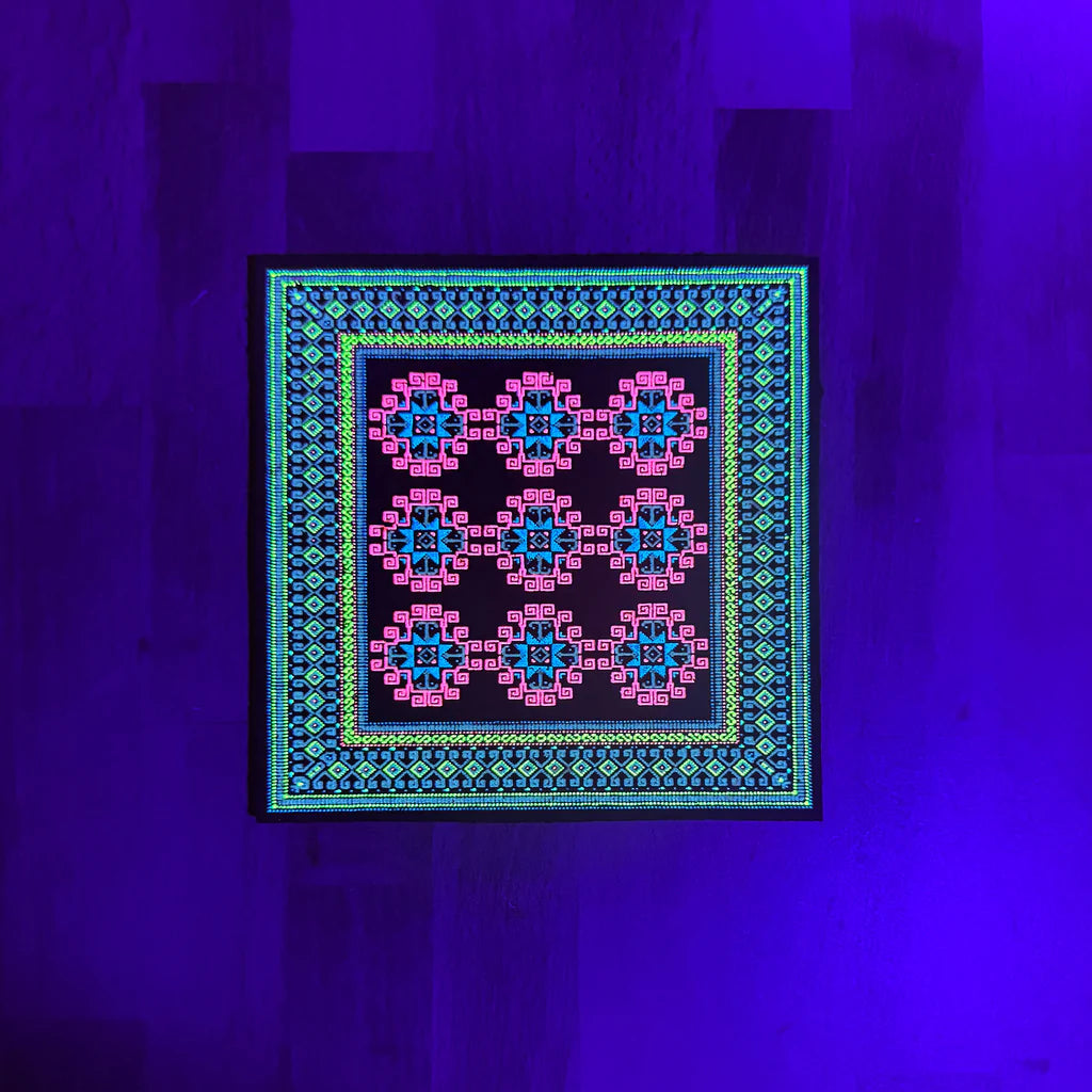 Basel Bitcarpet 5 moodmat with UV reactive glow in the dark screen print