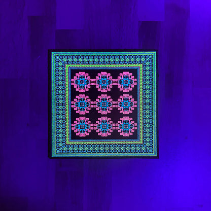 Basel Bitcarpet 5 moodmat with UV reactive glow in the dark screen print