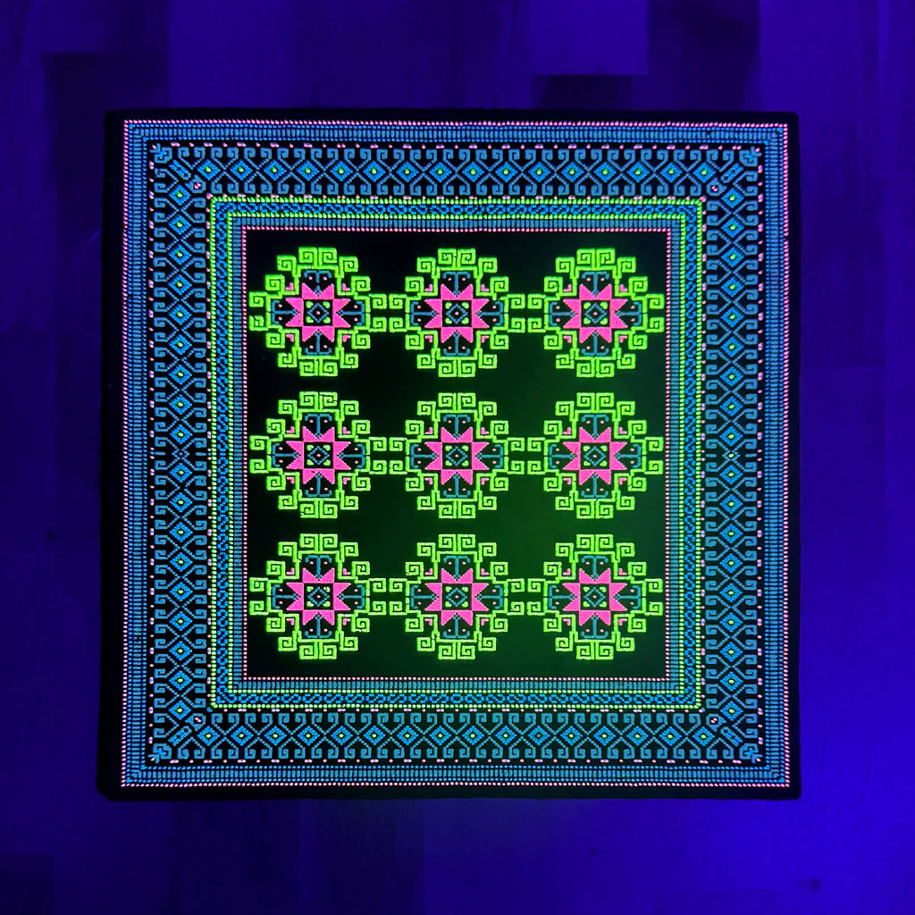 Basel Bitcarpet 8 moodmat with UV reactive glow in the dark screen print