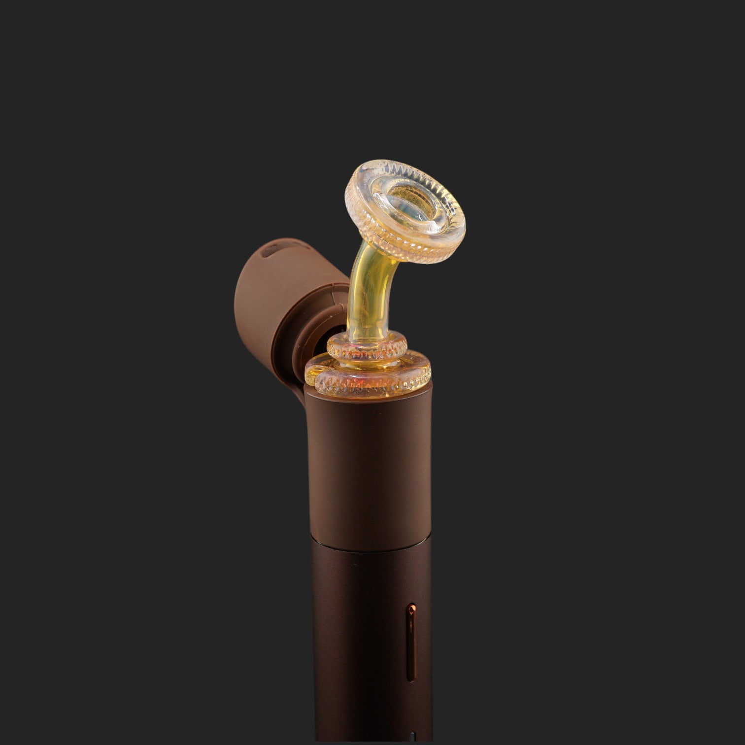 Peach Puffco Pivot glass mouthpiece installed on a Puffco Pivot