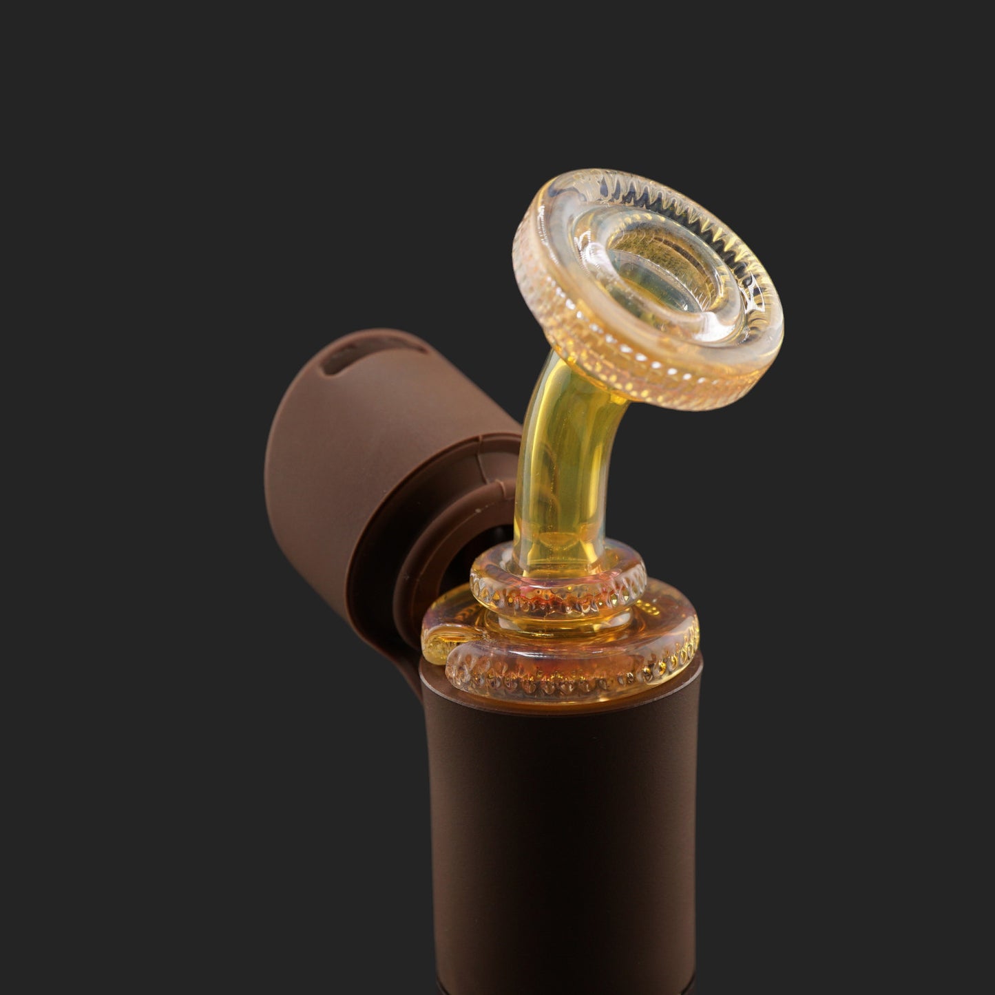 Close-up of the Peach Puffco Pivot glass mouthpiece by Glass by Yeti