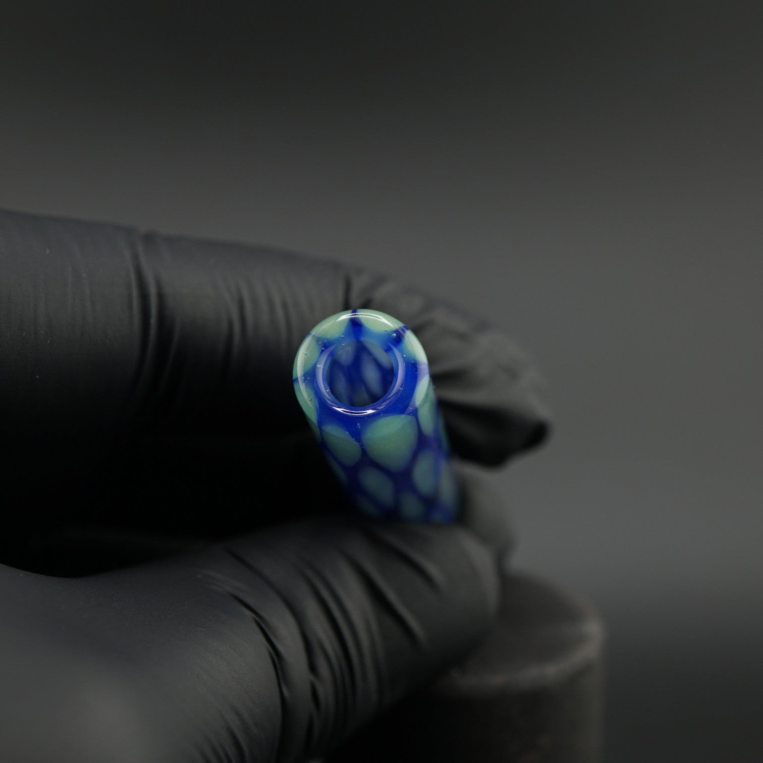 Premium blue borosilicate glass tip for joints close-up