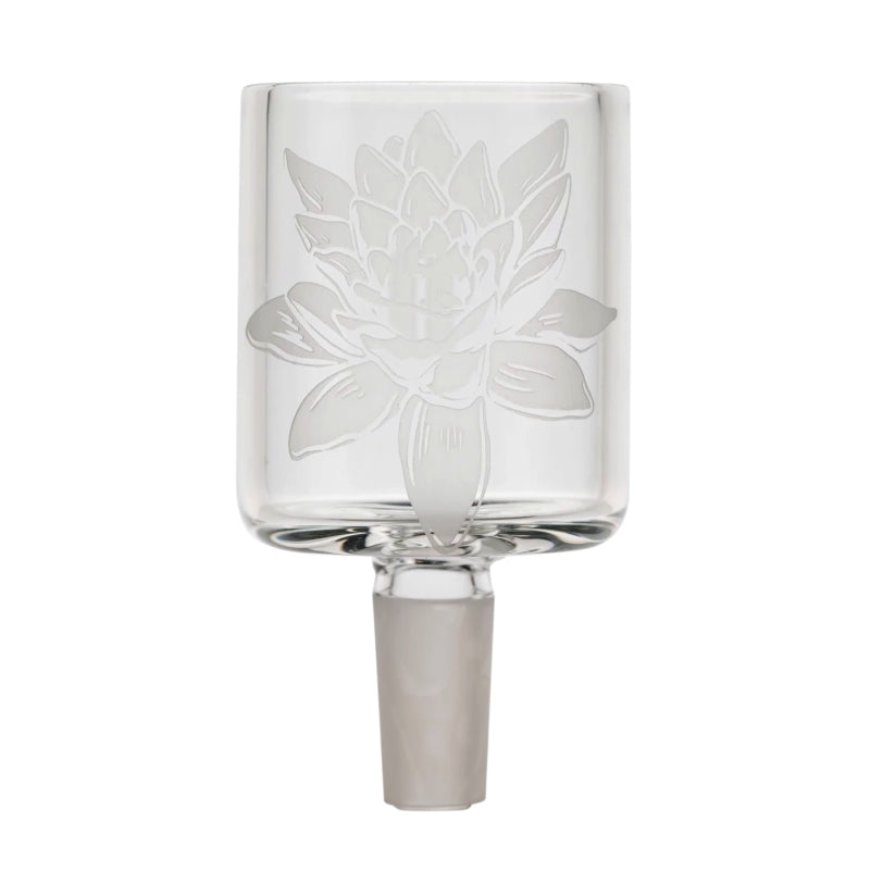 Puffco Proxy Glas Attachment mit einem weißen Lotus