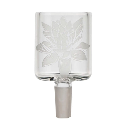 Puffco Proxy Glas Attachment mit einem weißen Lotus