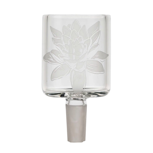 Puffco Proxy Glas Attachment mit einem weißen Lotus