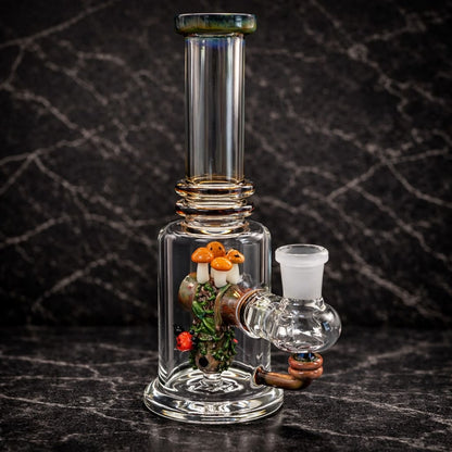 Renew the Redwood dab rig made of borosilicate glass with owl and redwood forest design by Empire Glassworks
