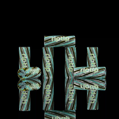 RipTip Amazonite glass tips in 10 mm 11 XL and 12 XL with turquoise, black and yellow accent spiral pattern