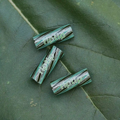 Three RipTip Amazonite glass tips with turquoise black and clear spiral design
