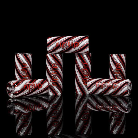 RipTip x Gordoscientific Red Alert borosilicate glass tip with red, black and white swirl design.
