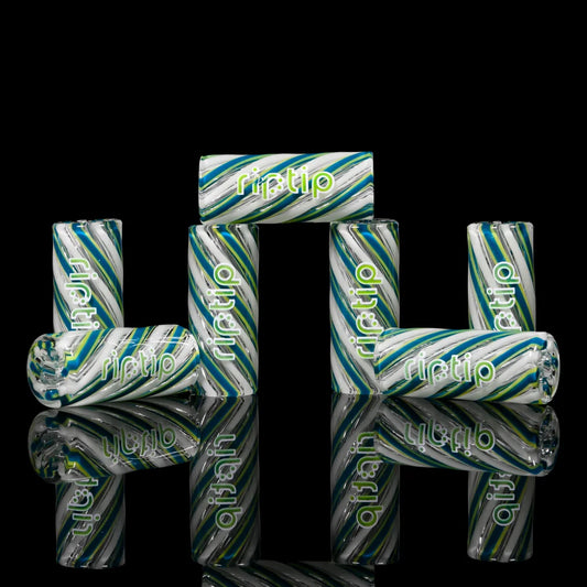 RipTip x Gordo Scientific Glacier Water borosilicate glass tip with white, blue, turquoise and green swirl design.
