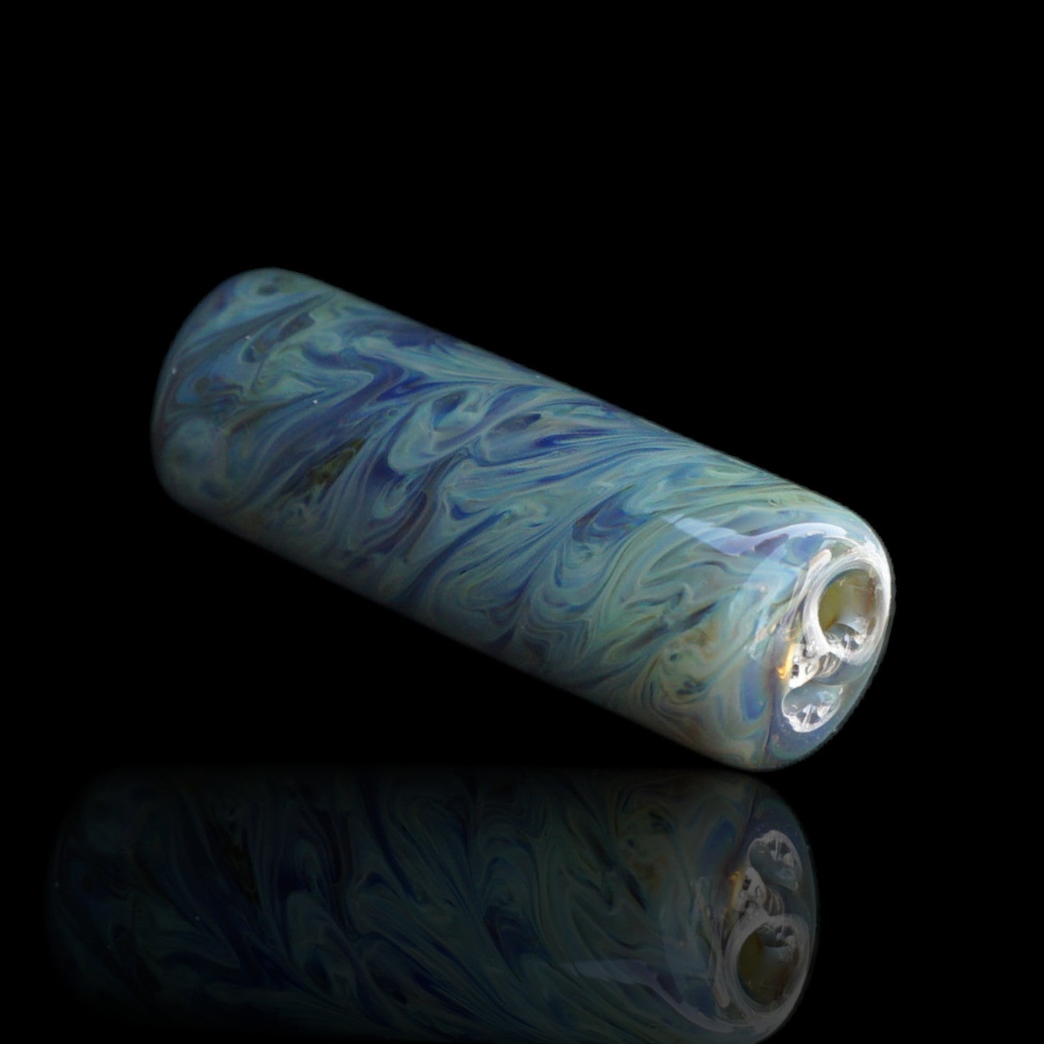 Handgefertigter Seafoam Veil Glastip mit eisblauem und türkisem Muster