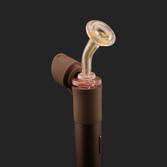 Sunset Puffco Pivot glass mouthpiece installed on a Puffco Pivot
