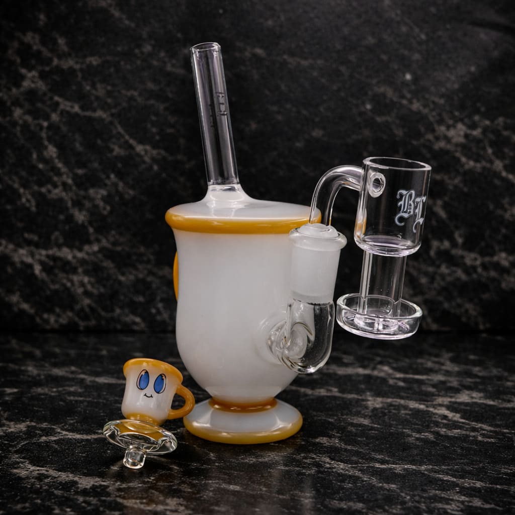 Terp slurper with pillar and tea cup carb cap for dab rig