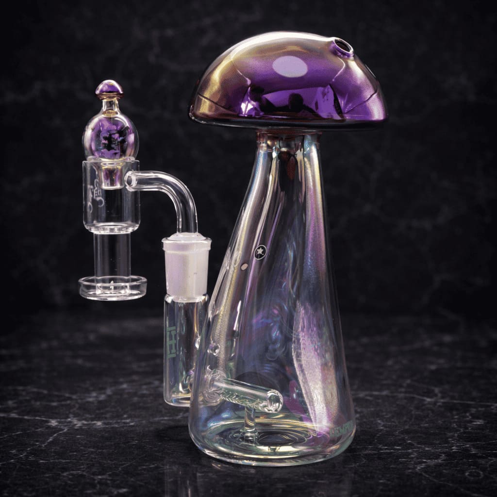 Iridescent Glas Dab Rig mit Mushroom Kopf und kompakter Bauform