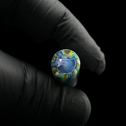 Close-up of the translucent blue Rotini filter inside the Tyeglassarts Arctic Stream glass tip