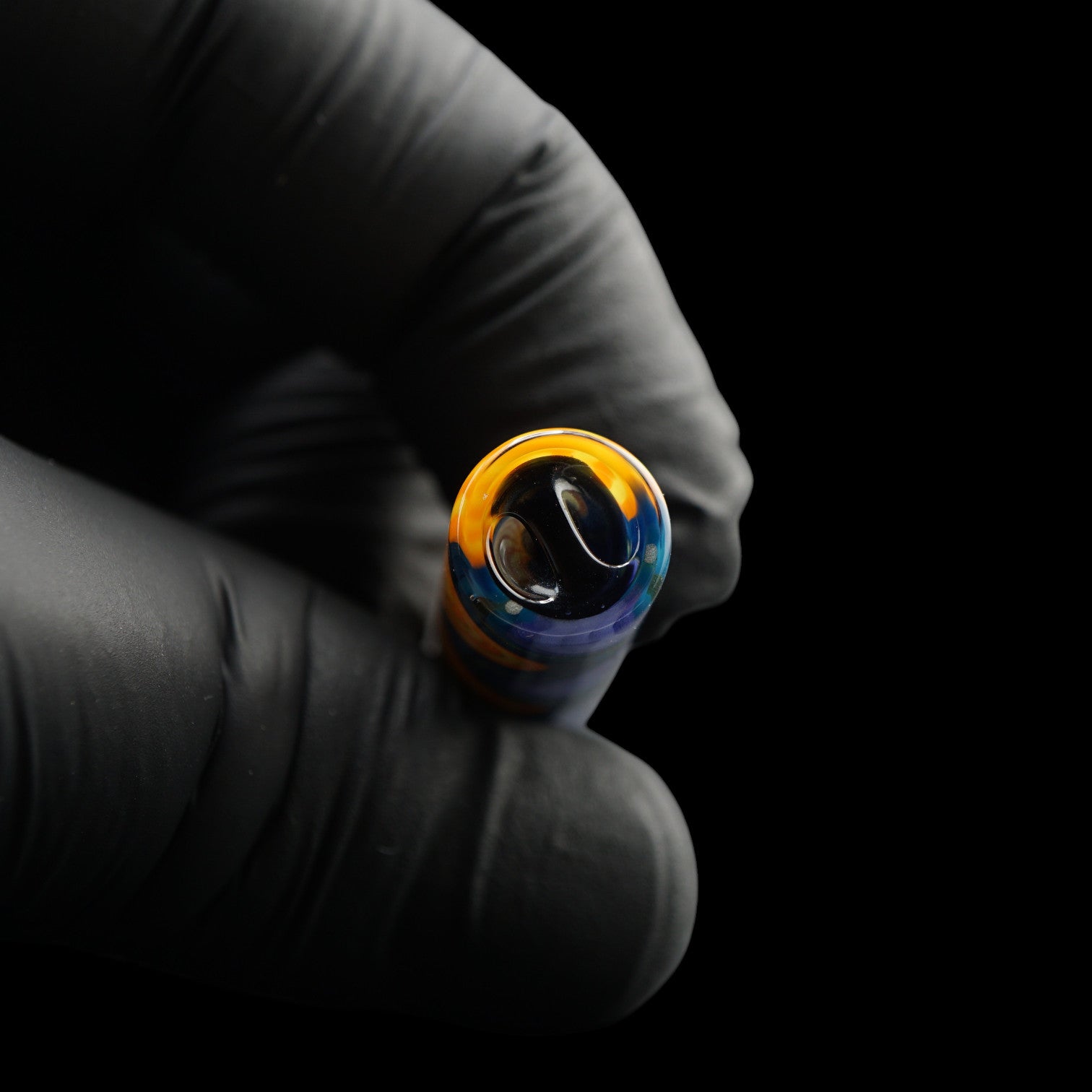 Tyeglassarts Aurora Current glass tip with orange, blue, turquoise and purple wave pattern