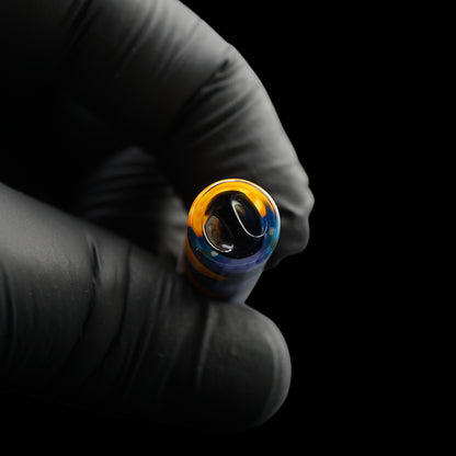 Tyeglassarts Aurora Current glass tip with orange, blue, turquoise and purple wave pattern