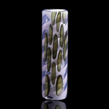 Collector glass tip featuring translucent lavender glass, olive inlays and handcrafted spiral borosilicate artwork by Tyeglassarts