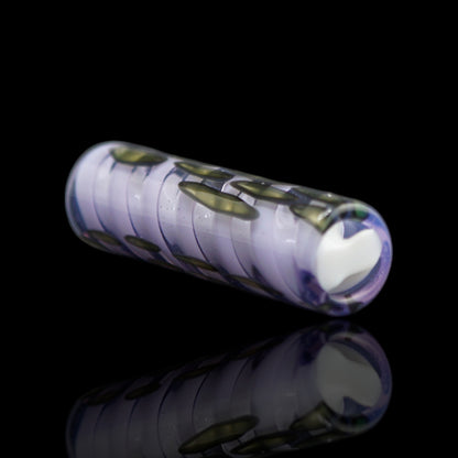 Handcrafted Ghost Orchid glass tip by Tyeglassarts with translucent lavender borosilicate glass and olive botanical inlays