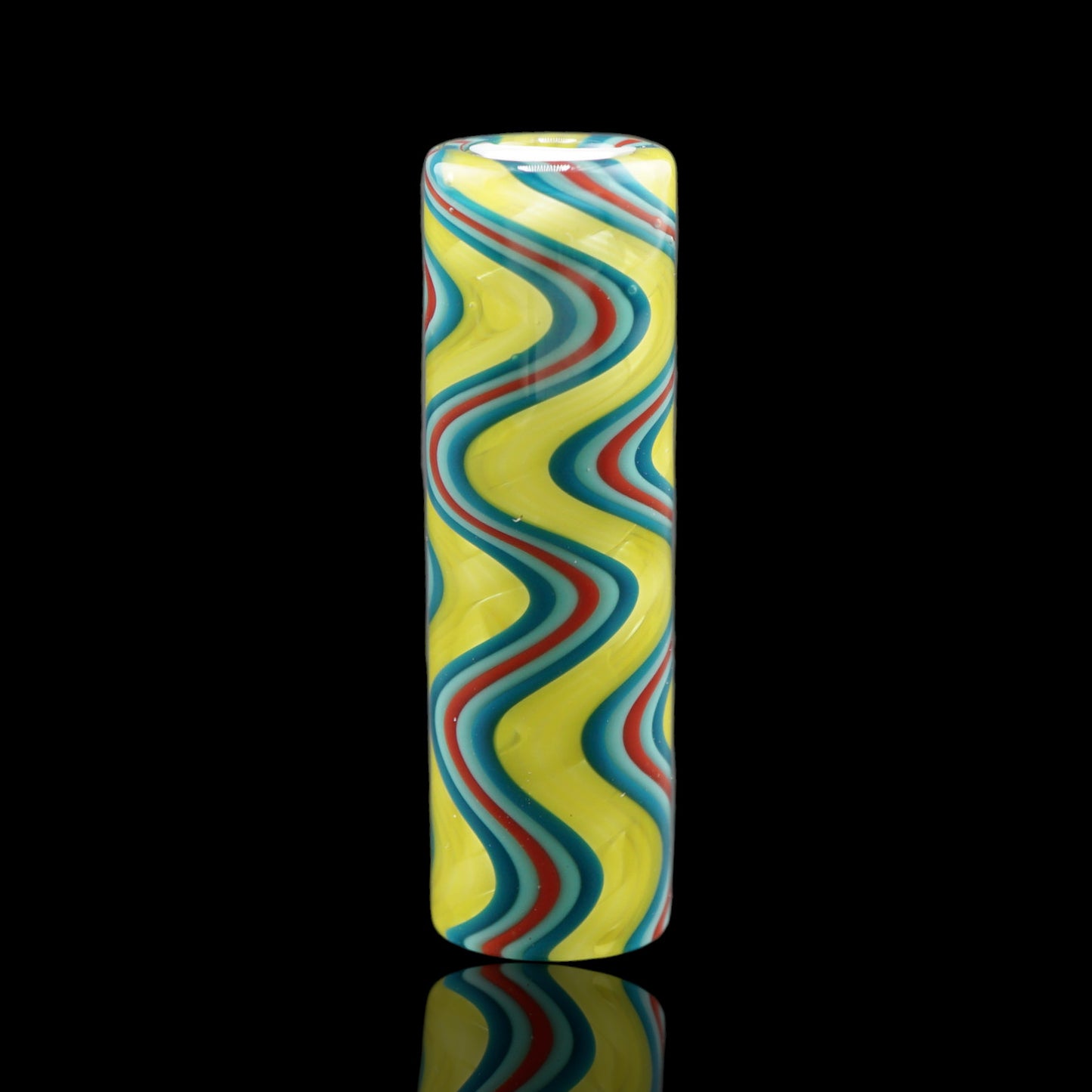 Handmade Tyeglassarts Lemon Mirage 10.7 mm glass tip with yellow turquoise blue and red wave pattern