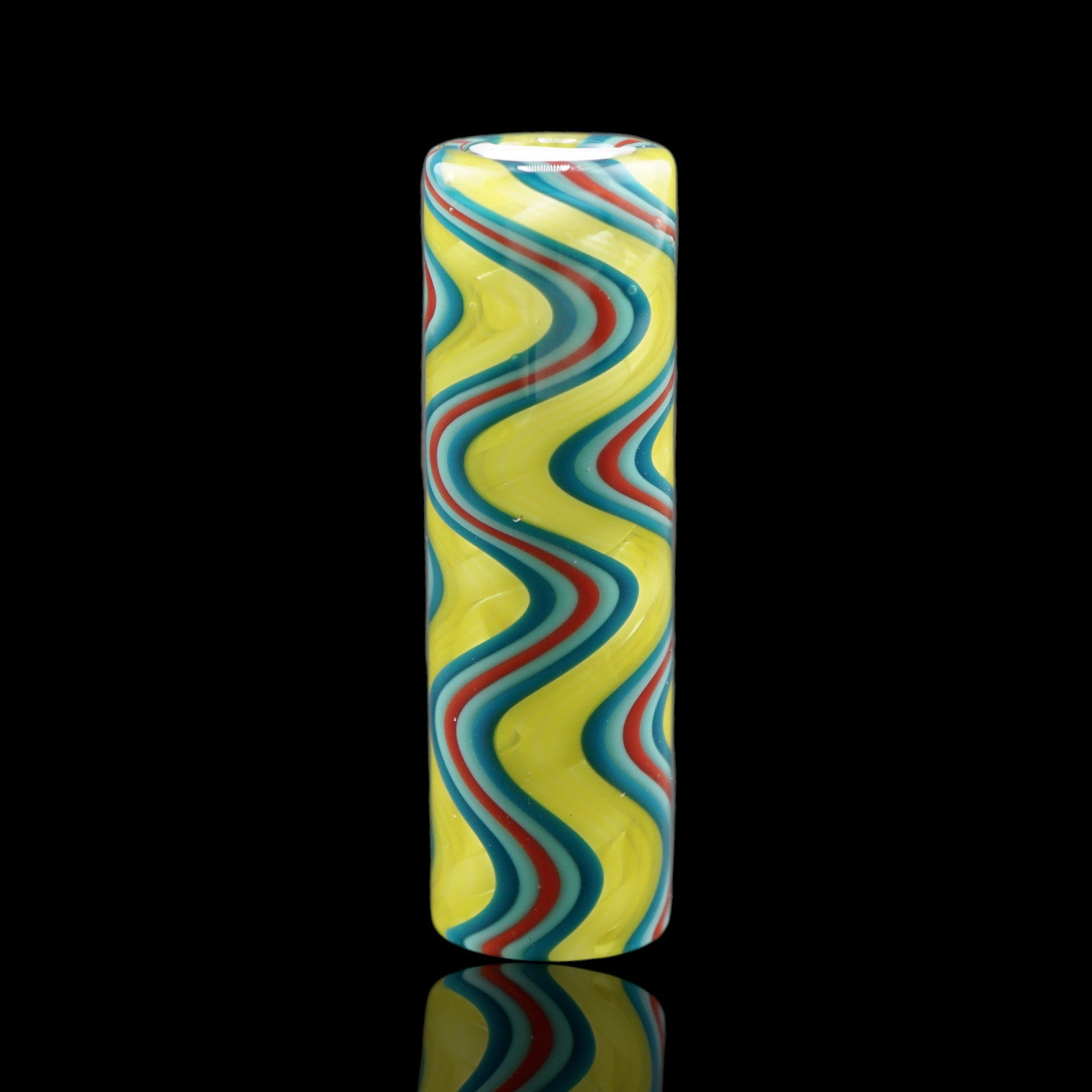 Handmade Tyeglassarts Lemon Mirage 10.7 mm glass tip with yellow turquoise blue and red wave pattern