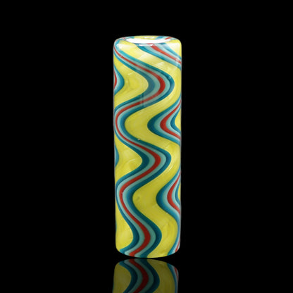 Handmade Tyeglassarts Lemon Mirage 10.7 mm glass tip with yellow turquoise blue and red wave pattern
