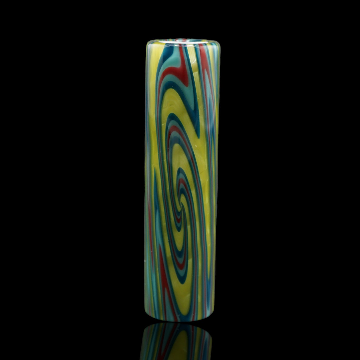 Front view of the Tyeglassarts Lime Vortex glass tip with lime swirl pattern