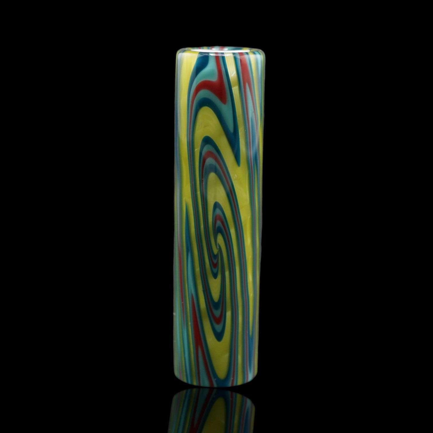 Front view of the Tyeglassarts Lime Vortex glass tip with lime swirl pattern