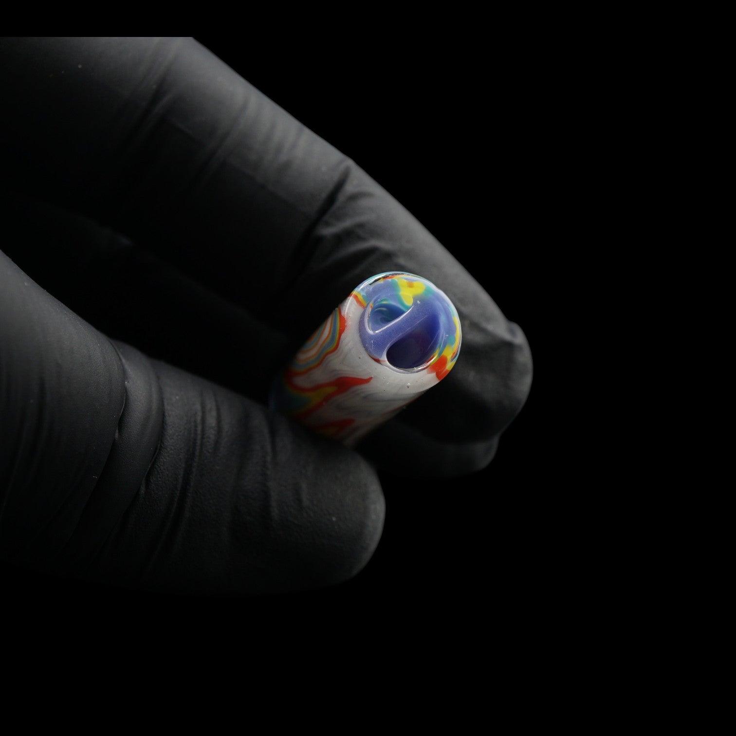 Close-up of the purple spiral Rotini filter inside the Tyeglassarts Prism Vortex glass tip