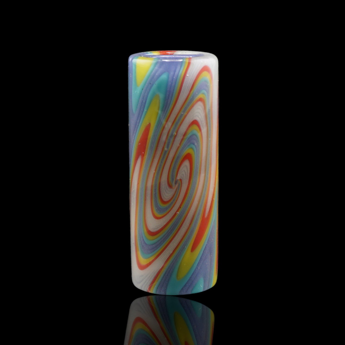 Front view of the Tyeglassarts Prism Vortex glass tip with colorful prism swirl pattern