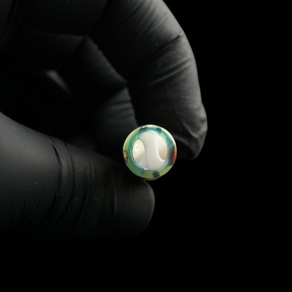 Close-up of the spiral Rotini glass filter inside the handmade Tyeglassarts Relic joint tip
